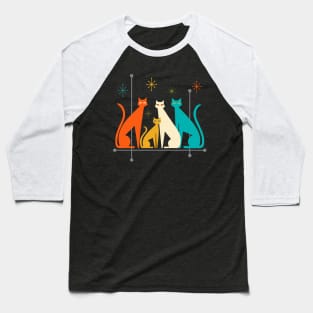 Retro Mid-Century Modern Look Cats 50s 60s Style Baseball T-Shirt